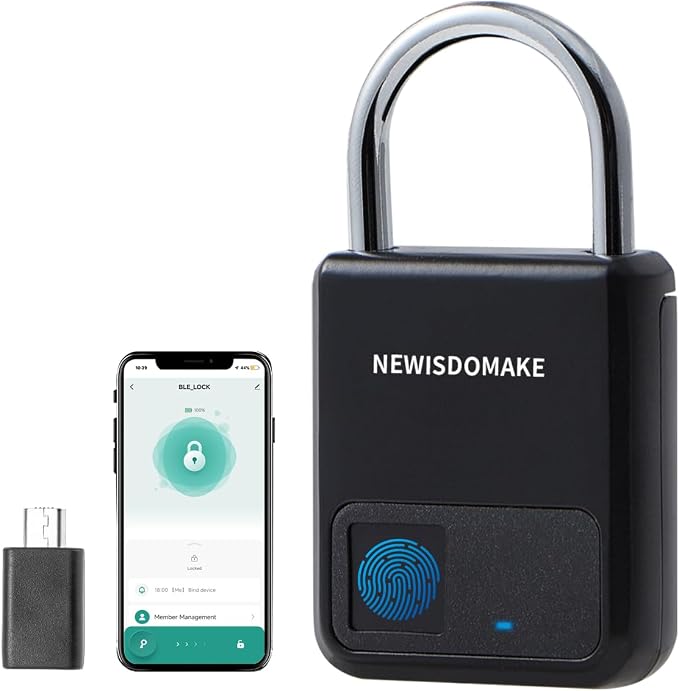 Fingerprint Padlock, Smart Padlock with Fingerprint or Remote Authorized Unlock, Biometric Lock Suitable for Luggage, Bookcase, Suitcase, Backpack, Bike, School Locker, Gym Locker Lock(Black)