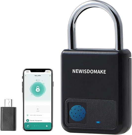 Fingerprint Padlock, Smart Padlock with Fingerprint or Remote Authorized Unlock, Biometric Lock Suitable for Luggage, Bookcase, Suitcase, Backpack, Bike, School Locker, Gym Locker Lock(Black)