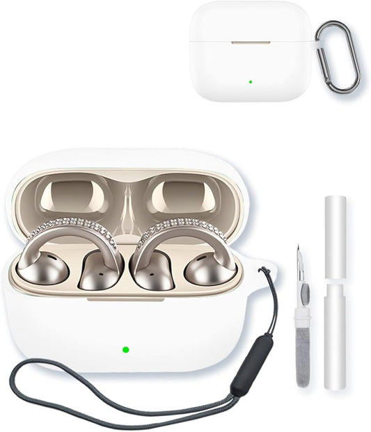 Case for Motorola Moto Buds Clip True Wireless Earbuds,Soft Protective,BOVUGAC Silicone Case Cover with Keychain & Cleaning Kit & Lanyard for Moto Buds Clip-White