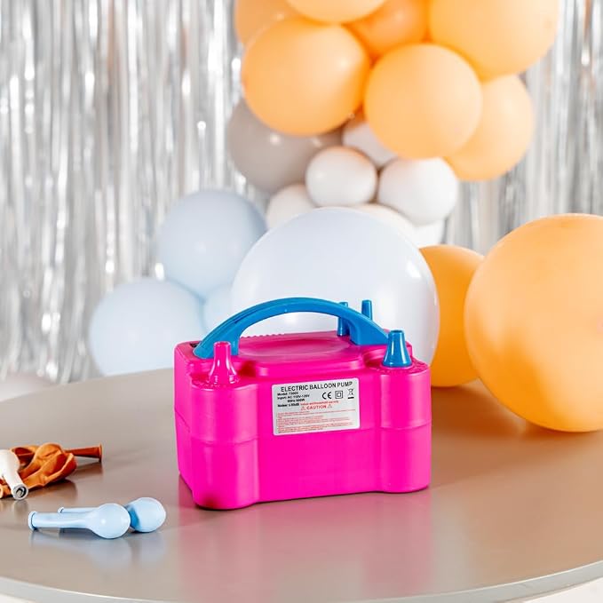 Restaurantware Balloonify 600W Electric Air Pump 1 Portable Balloon Inflator - Dual Modes Two Nozzle Sizes Pink & Blue Plastic Air Pump for Balloons 110V powerchord Double Inflation Design