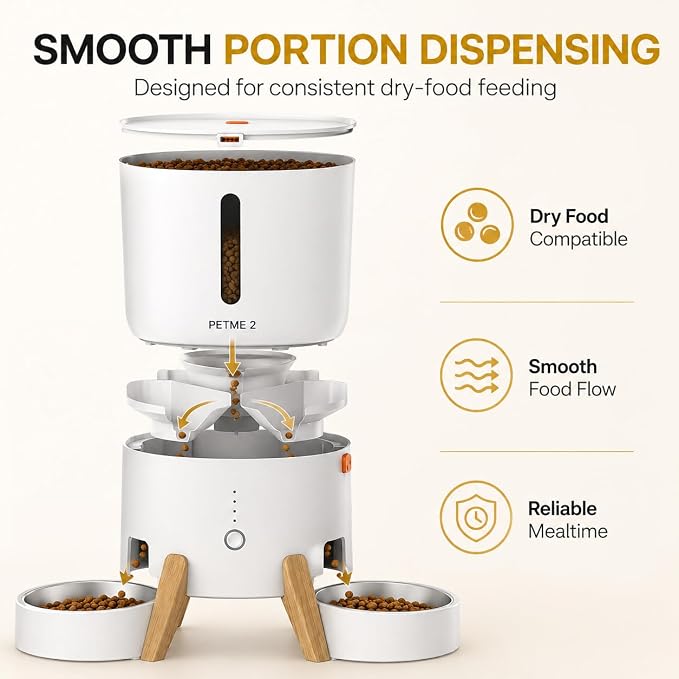 Automatic Cat Feeder 2-in-1 Dual Cat Food Dispenser, Cat Feeder Automatic & Timed Automatic Pet Feeder, Smart App Control with Voice Recording, 5L Large Capacity, for 2 Cats & Small Dogs