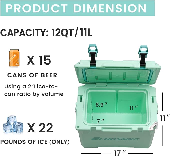 EchoSmile 12/18/25 Quart Rotomolded Cooler, Built to Stand up to The Rigors of The Journey