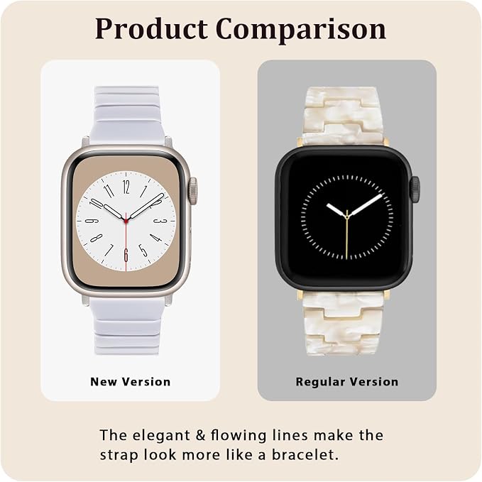 V-MORO Resin Band Compatible with Series 10/11 Apple Watch Bands 46/45/44/42mm Fashion Strap for iWatch Ultra 49mm Series 9/8/7/6/5/4/3/2/1/SE/SE 3 Lightweight Bracelet Wristband Women(Classic Pure White)