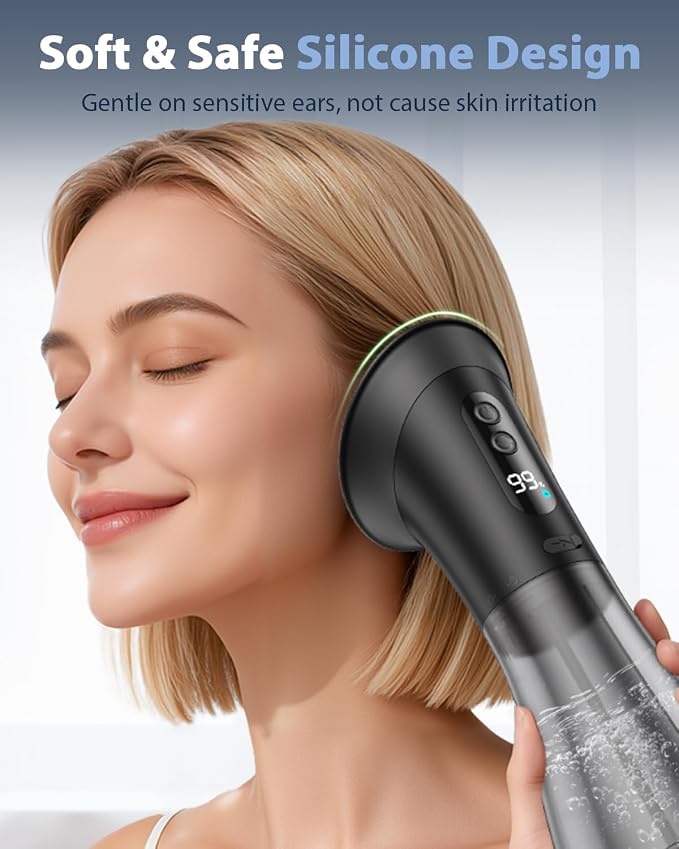 Safe Ear Wax Removal - Electric Ear Cleaner with 3 Pressure Modes, Effective & Easy to Use, IPX7, Automatic Powered Ear Wax Remover Home Ear Cleaning Machine