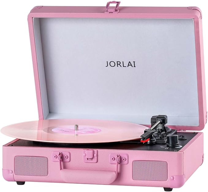 Portable Record Player with Bluetooth 3 Speed Turntable Built in Rechargeable Battery Vintage Suitcase Design with RCA Line Out and Aux in