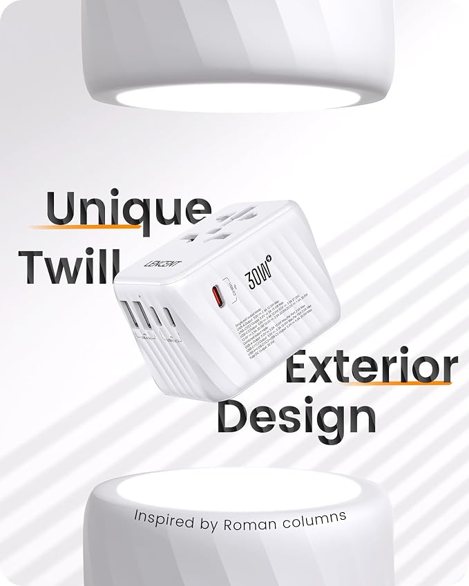 LENCENT Universal Travel Power Adapter, 30W International Wall Charger with 3 USB C 2 USB A Fast Charging, Worldwide Plug Adaptor Travel Essentials for US to EU UK Ireland Australia Type C/G/A/I White