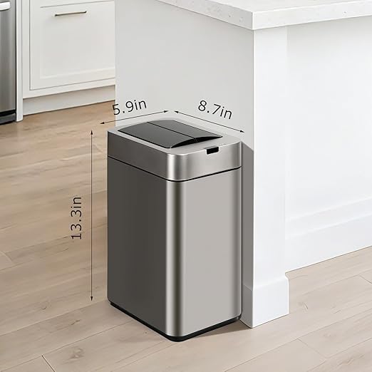 SYNCVIBE Sensor Trash Can with Butterfly Lid 2.6 Gallon Rectangular Automatic Garbage Can, Stainless Steel Trash Bin, Slim Waterproof Wastebaskets with Lid Soft Close for Under Counter, Silver