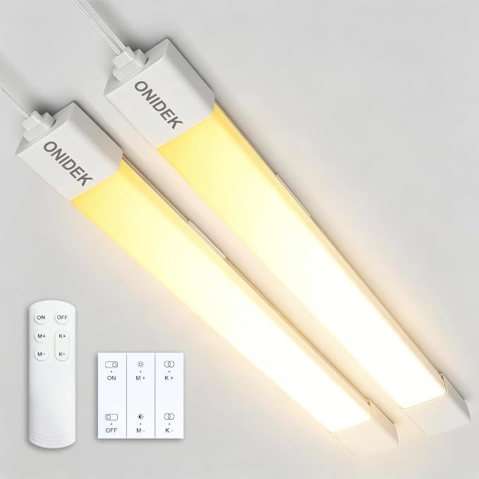 ONIDEK Under Cabinet Lights with Plug. 2700K-6500K Dimming and Color. with Wireless Control Panel and Remote Control.36W 3600LM for Garage, Kitchen, Bathroom, Closet, Office (45 inch-2PCS)