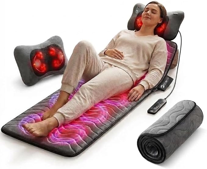 Powermat Full Body Massage Mat with Heat - Shiatsu Back Massager Pad for Bed, Chair & Recliner - Electric Vibrating Heating Pad - Whole Body Massager Mat for Pain Relief - Massage Mattress by Powerfit