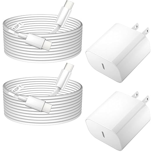 WILLTOP USB C Charger Fast Charging 20W iPhone 17 Charger,2Pack Type C Chargers Fast Charging Block with 10FT Fast Chargers USB C Cables for iPhone 17 Pro Max/17 Air/16/15/15 Pro Max/iPad Pro/AirPods