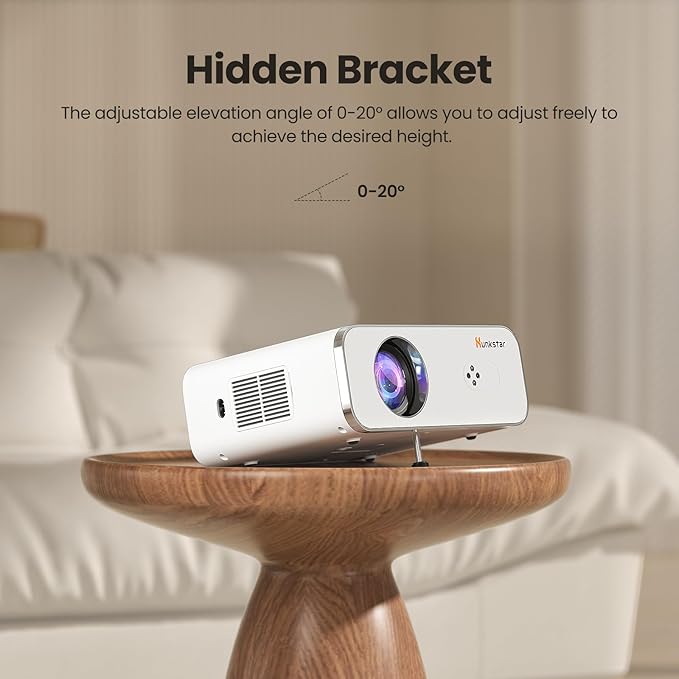 Mini Projector, 4K Support Projector with Wifi 6 and Bluetooth 5.2, 1000 ANIS Portable HD1080P Home Video Projector with Auto Focus, Suitable for Family Gatherings, Various Festivals (White)