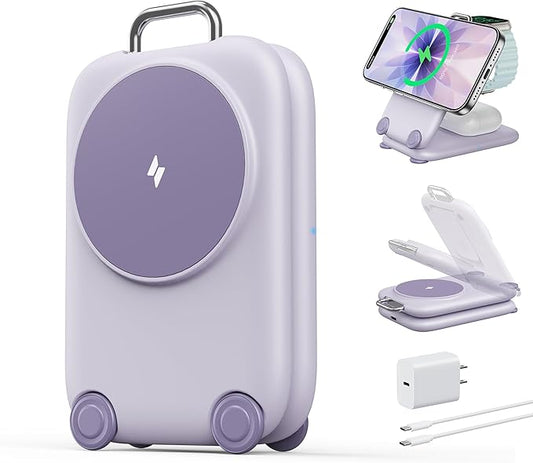 Mukiya PaktVault 2026 Traveling Fast Wireless Charging Station for Apple Devices, Magnetic 3 in 1 MagSafe Charger Stand for iPhone 17 16 15 14 13 12 Pro Max Plus Air, Apple Watch&Air pods Pro, PU