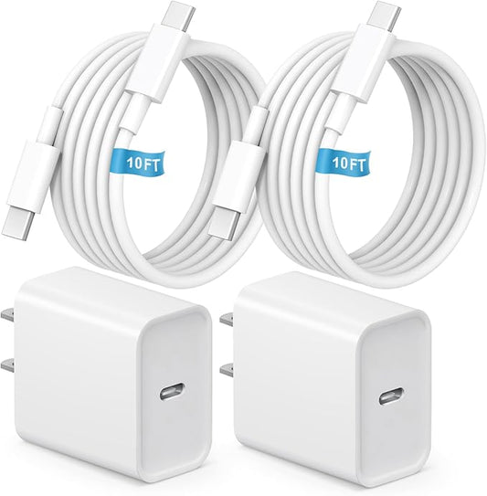 iPhone 17 16 15 Charger Fast Charging, [ETL Safety Certified] 2 Pack 10FT USB C Charger Cable with 20W Type C Fast Charging Block for iPhone 17/17 Pro/17 Pro Max/16/16 Pro/16 Pro max/16 Plus/15（White）