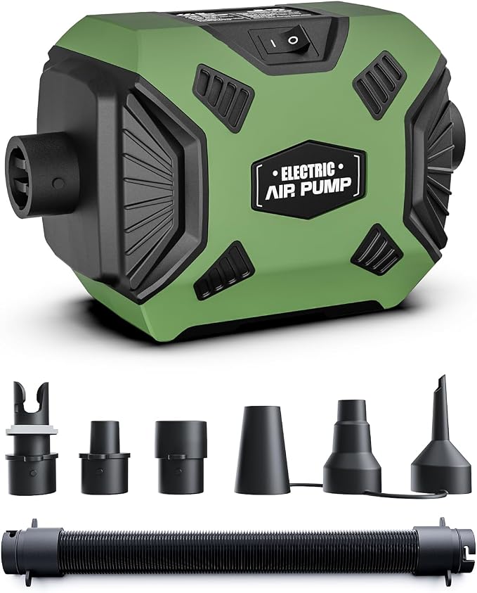 Electric Air Pump for Inflatables: Powerful AC 120V Air Mattress Pump with 5 Nozzles and Hose, Fast Inflation & Deflation for Gymnastics Track Mat, Pool Float, Raft