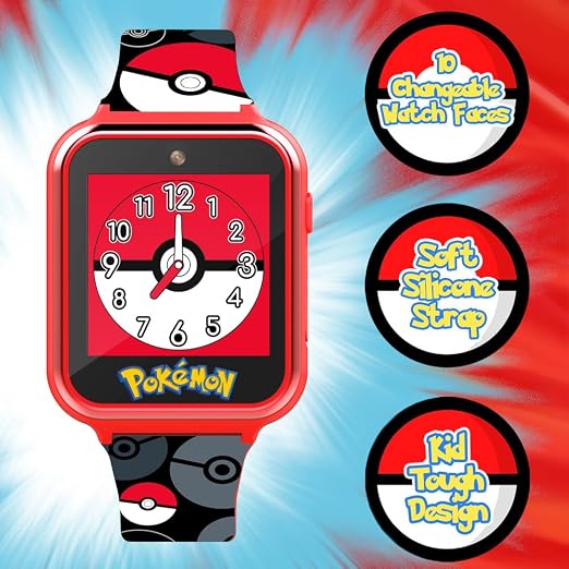 Accutime Pokemon Pokeball Touchscreen Kids Smart Watch - Red Interactive Educational Toy Watch with Camera, Alarm, Calculator for Boys & Girls - POK4230AZ