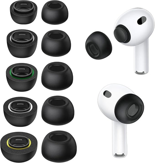 Memory Foam Ear Tips for AirPods Pro 3, Secure Fit, Noise Cancel Improved, Cushiony Memory Foam Tips with Portable Storage Box, Replacement Ear Tip (Assorted XXS/XS/S/M/L, 5 Pairs)