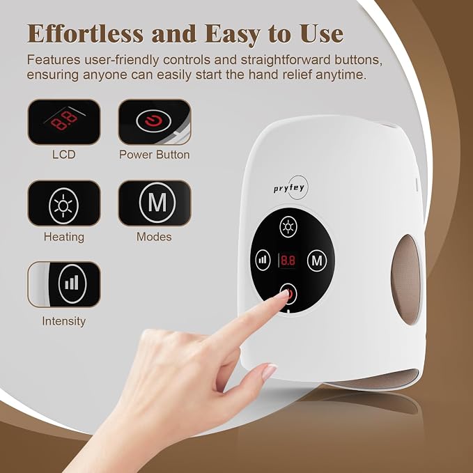 Hand Massager with Heat and Compression, Cordless Hand Massage for Arthritis Carpal Tunnel Relief, Finger Wrist Relaxation, 9 Modes 9 Intensities, Gifts for Fathers, Women Mom, White