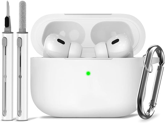 Ljusmicker for AirPods Pro Case Cover with Cleaner Kit,Soft Silicone Protective Cover for Apple AirPods Pro 2nd/1st Generation Cases for Women Men,AirPod Pro 2 Case Accessories with Keychain-White