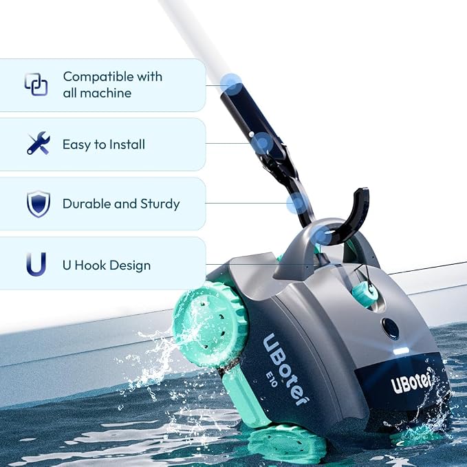 Multifunctional Pool Hook for All Robotic Pool Cleaners, Compatible with Cordless, Above Ground & Underwater Robots, Attaches to Telescopic Poles, Pool Accessories