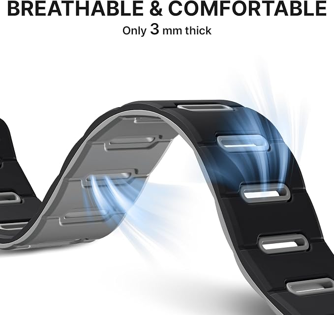 Bandletic Magnetic Sport Band Compatible with Apple Watch Bands, Double Sided Silicone Loop Strap Wristband for iWatch 42mm(Series 11/10),41mm(9/8/7),40mm(SE3/SE2/SE/6/5/4), 38mm(3/2/1), Black Gray