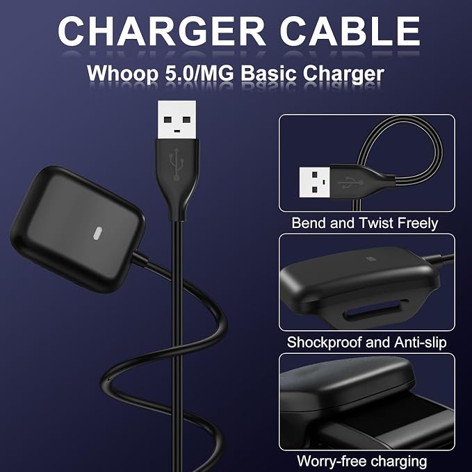 omee Charger Cable for Whoop 5.0/MG Basic Charger, 1M/3.3 Ft Portable Design Waterproof Compatible with Whoop 5 Charger Replacement (Not Compatible with Whoop 4.0)