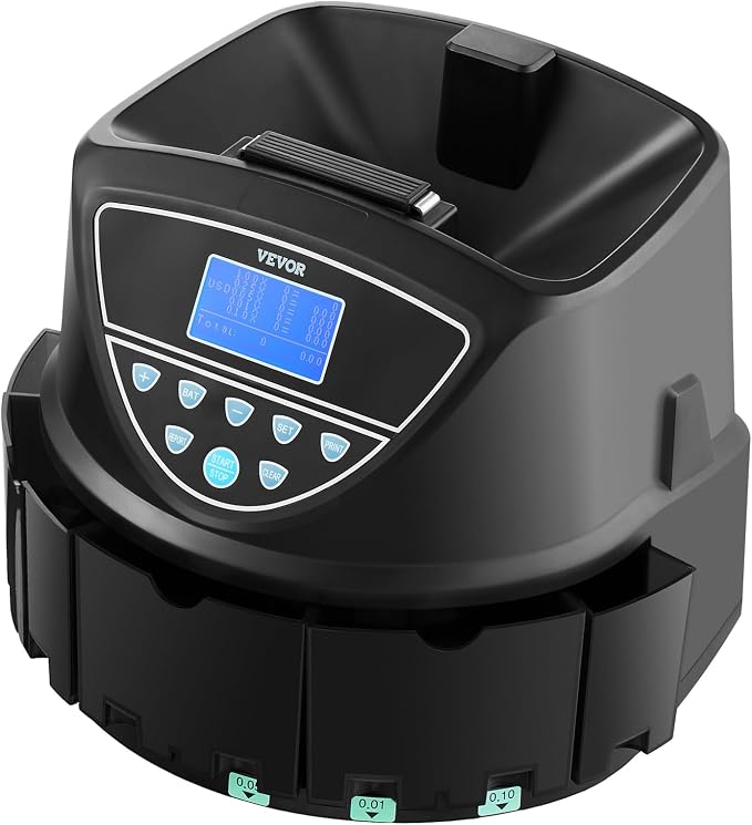 VEVOR Upgraded Coin Counter & Sorter, Coin Sorter and Wrapper Machine with Intuitive Display, Change Counter for USD Coins 1￠ 5￠ 10￠ 25￠ $1, Sorts up to 300 Coins/Min, with 5 Coin Tubes and 5 Trays