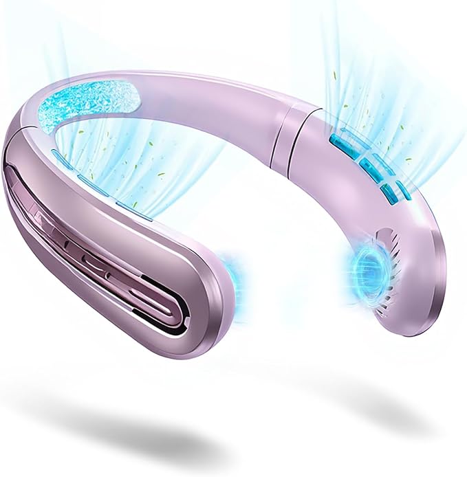 Portable Neck Fans that Blow Cold Air, Rechargeable Personal Small Wearable Cooler With 3-Speed, LED Display, 5000mAh, Type-C Port, Gift For Women, Dad, Birthday, Father, Travel, Outdoor, (Pink)