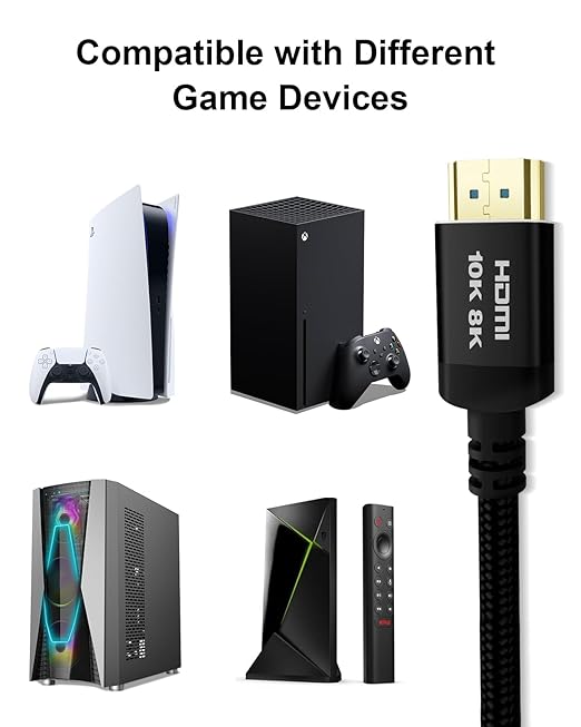 10K 8K 4K Certified HDMI 2.1 Cable, 3 Ft 48Gbps Ultra High Speed HDMI Cable, Support 10K@30Hz 8K@60Hz 4K@120Hz, D-HDR, EARC Dolby Atmos for TV, Projector, Monitor, PS5/4, Xbox, Laptop