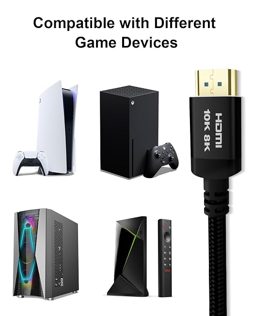 10K 8K 4K HDMI 2.1 Cable, 10 Ft 48Gbps Ultra High Speed HDMI Cable, Support 10K@30Hz 8K@60Hz 4K@120Hz, D-HDR, EARC Dolby Atmos for TV, Projector, Monitor, PS5/4, Xbox, Laptop