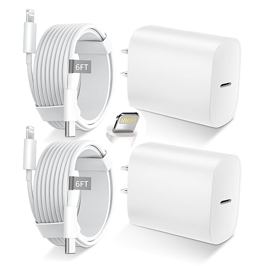 DiHines Phone 14 13 12 11 Fast Charger,6FT Long Fast Charging Lightning Cable with 20W USB C Charger Block for Phone 14/14 Pro Max/13/13 Pro Max/12/12 Pro Max/11/11Pro/XS/Max/XR/X,Pad,White