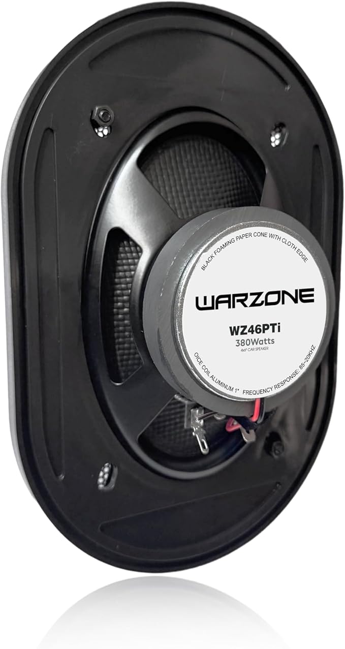 Warzone 2X WZ46PTi 4x6-Inch Super Coaxial Speaker Pair, 4 Ohm, 380W Max, 100W RMS, 90dB Sensitivity, Ferrite Woofer & PEI Dome Tweeter for Pro Car Audio
