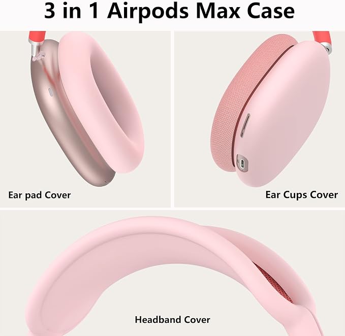 Silicone Case Cover for AirPods Max Headphones,Ear Pad Case Cover/Ear Cups Cover/Headband Cover for AirPods Max 2/1 (2026/2024/2020)(USB-C/Lightning),Silicone Accessories for Apple AirPods Max 2, Pink | Ear Pad Case Cover