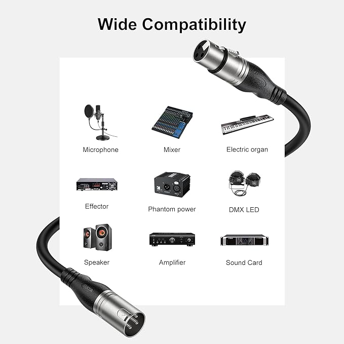 EBXYA 100Ft XLR Microphone Cables 2 Packs - Premium Balanced Mic Speaker Cable with 3 Pins XLR Male to Female 100 Feet, Black