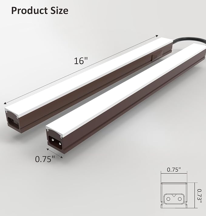 Leetdud Under Cabinet Lighting Plug in, 16 Inch 2 Pcs, Linkable AC120V 3CCT 3000K/4000K/5000K Ultra Slim, LED Under Cabinet Lights for Counter Light, Kitchen, Shelf, Sink, Workshop, Desk, Bronze
