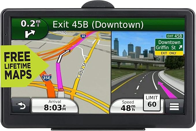 GPS Navigation for Car, 2025 Map 7 inch Touch Screen Car GPS, Voice Turn Direction Guidance, Support Speed and Red Light Warning, Pre-Installed North America Lifetime map Free Update