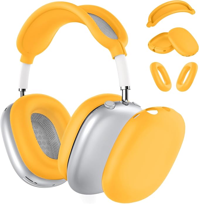 Silicone Case Cover for AirPods Max Headphones,Ear Pad Case Cover/Ear Cups Cover/Headband Cover for AirPods Max 2/1 (2026/2024/2020)(USB-C/Lightning),Silicone Accessories for Apple AirPod Max 2,Yellow