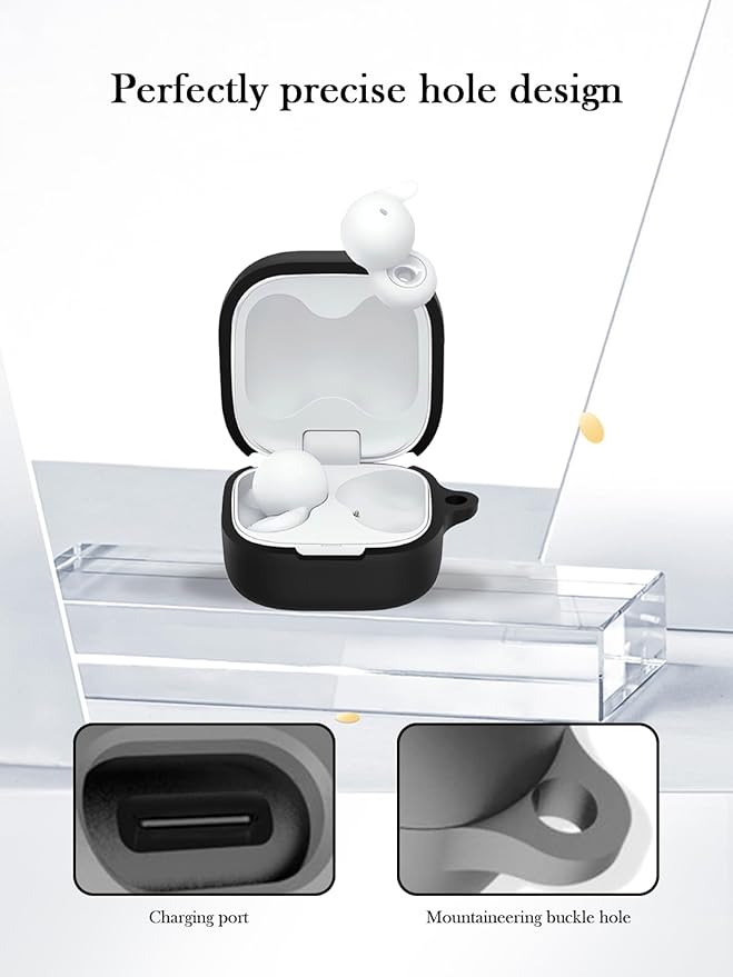 Case for Sony LinkBuds Open Truly Wireless Earbud Headphones（Model Number：WFL910B.UC）,Soft Protective,Shockproof, BOVUGAC Silicone Case Cover with Keychain & Cleaning Kit & Lanyard-Black