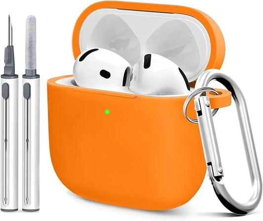 for Airpods 4th Case Cover, Come with Cleaner Kit,Soft Skin Silicone Case Cover with Keychain, Front LED Visibl, Full Protective Case，Compatible with AirPods 4th(Orange)