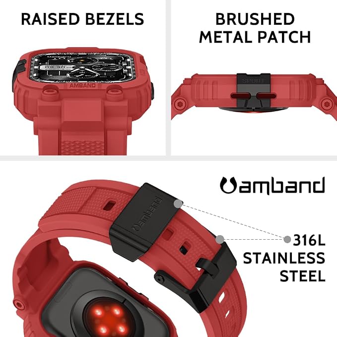amBand Compatible with Apple Watch Series 9/8/7/6/5/4 & SE 3/2/1 41mm/40mm Band Case for Men, M1 Sport Rugged Case with Strap Military Protective Cover Bumper for iWatch 41/40 mm - Mars Red
