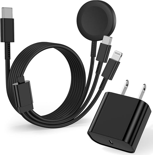 20W USB C for Apple Watch Charger Fast Charging,3 in1 Multiple Cable for iWatch USBC Charger Cord 6FT for Apple Watch Series 11/10/9/8/7/Ultra3/Ultra 2/6/5/4/3/2/1/Ultra/iPhone 17/16/15/14/13/12-Black