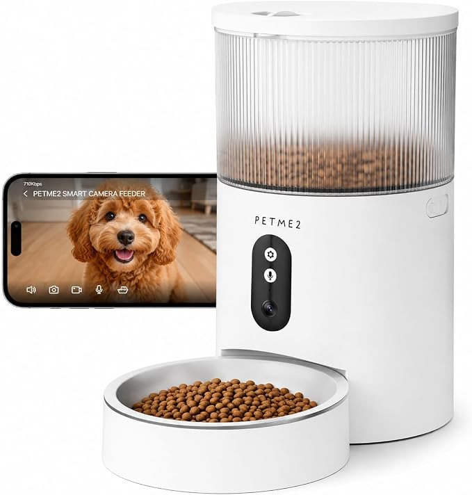 Automatic Cat Feeder with Camera, App Control, 2-Way Audio, Timed Dry Food Dispenser for Cats & Small Dogs, Smart WiFi Pet Feeder, Dual Power, Anti-Jam, Stainless Steel Bowl