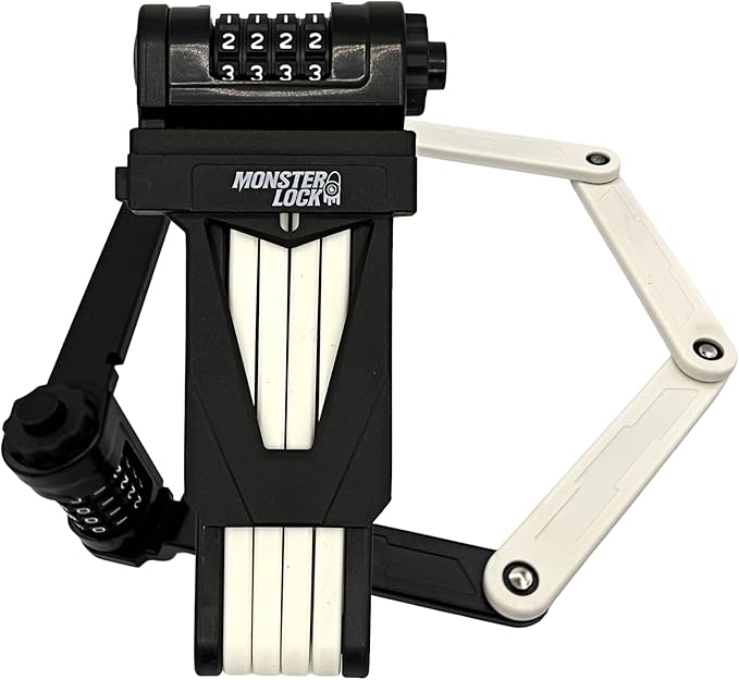 Monster Folding Bike Lock – Heavy-Duty Anti-Theft Hardened Steel, Rust-Proof, Foldable Compact High-Security Lock for Bicycle, Scooter & Motorcycle (White Combo)