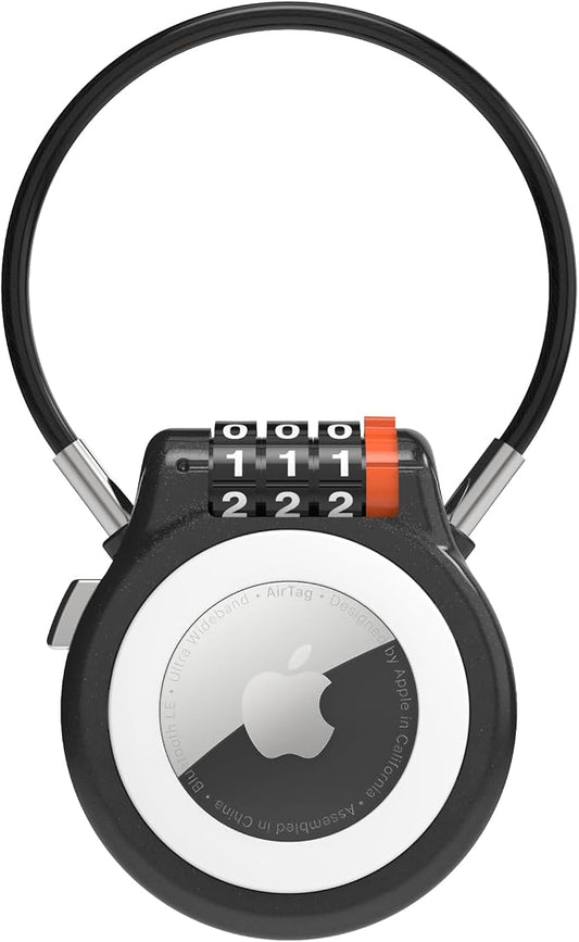 Lockable AirTag Holder with Combination Lock, Compatible with Apple Air Tag, Metal AirTag Holder Lock for Luggage, Suitcase, Stroller, Car, Kids Backpack Tracking, GPS Tracker Tag Case