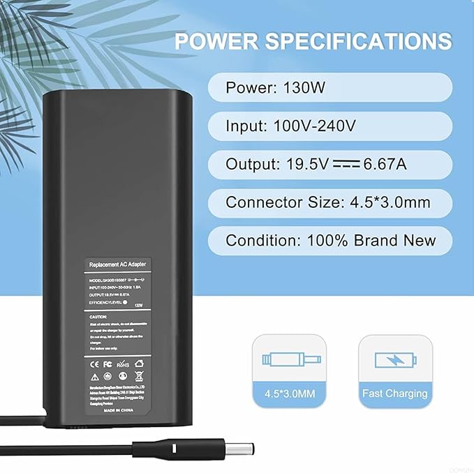 130W AC Adapter Charger for Dell OptiPlex 9020 7010 7020 7040 7050 7060 7070 7080 5050 5060 5070 5080 5090 3040 3050 3070 3080 3090 MFF Business Desktop,Inspiron 5420 5415 5410 All-in-One Power Cord