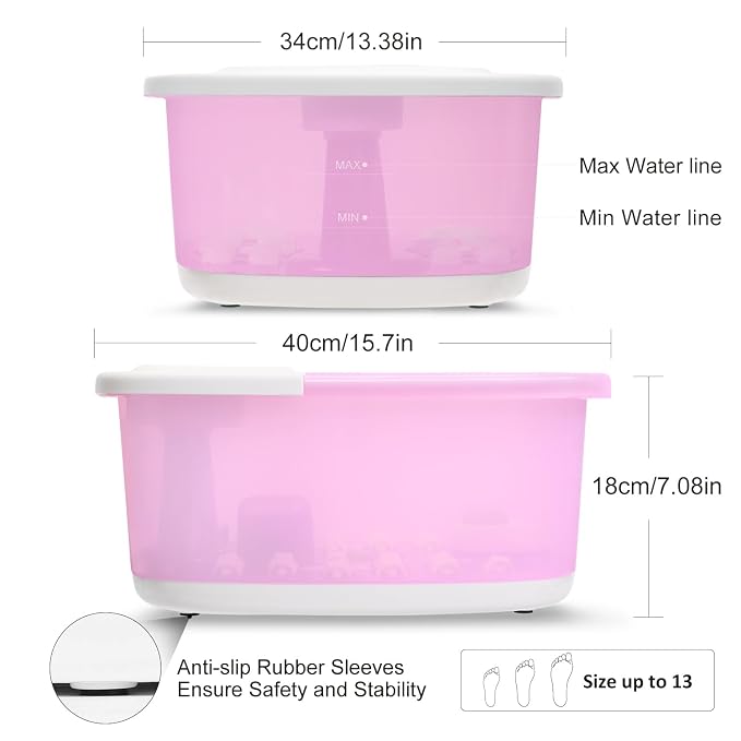 MoodRelish Foot Spa Bath Massager with Heat Bubbles and Vibration Massage and Jets, 16 OZ Calming Lavender Foot Soak Epsom Salt, Foot Soaker with Red Light, 22 Massage Rollers, Adjustable Temp - Pink