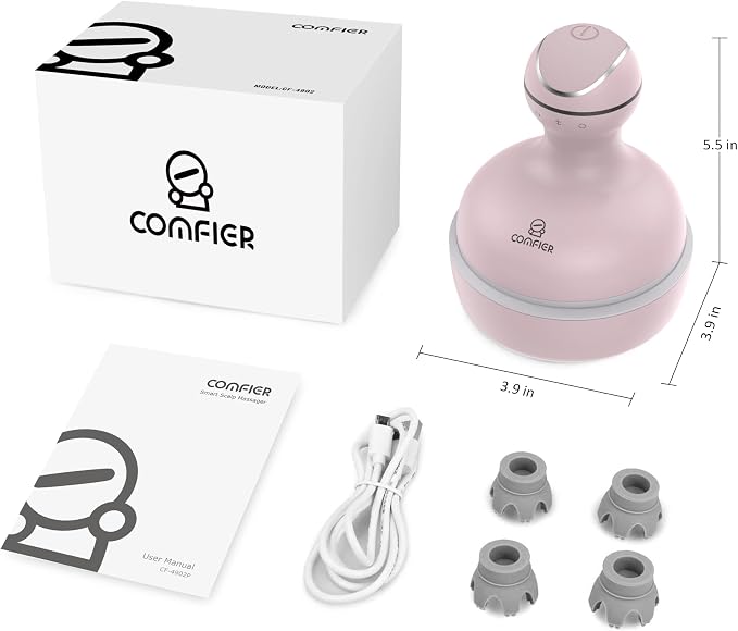 COMFIER Scalp Massager for Hair Growth, Waterproof & Full Body Kneading, 84 Massage Nodes, Handheld Head Scratcher, Cat Massager, Pink