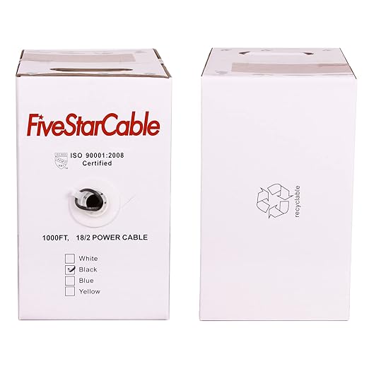 18/2 Gauge Low Voltage Cable Wire - 1000 ft, 18 AWG, 2 Conductors, PVC Jacket - for Security Systems, Alarm, Audio, Control, Intercom, and Speaker Applications