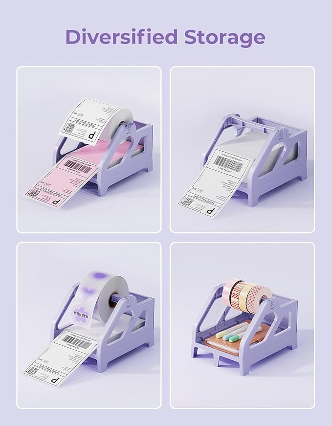 MUNBYN 130B Bluetooth Thermal Label Printer+2 Inch Lavender Purple Circle Thermal Sticker Labels+Purple Label Holder