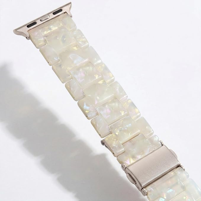V-MORO Resin Bands Compatible with Apple Watch Series 11/10 Band 46/45/44/42mm Starlight Buckle Fashion Lightweight iPhone Watch Strap Wristband for iwatch Series 9/8/7/SE/6/5/4/3/2/1(Aurora Whtie)
