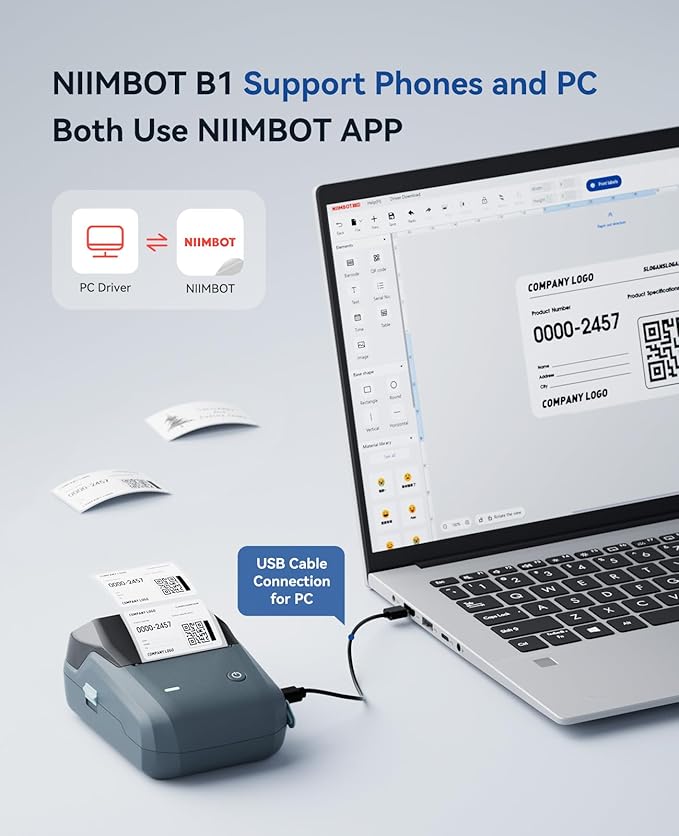 NIIMBOT B1 Label Maker Machine, Thermal Label Printer Easy to Use for Office, Home, Business, Came with 3 Roll White Labels(Blue)